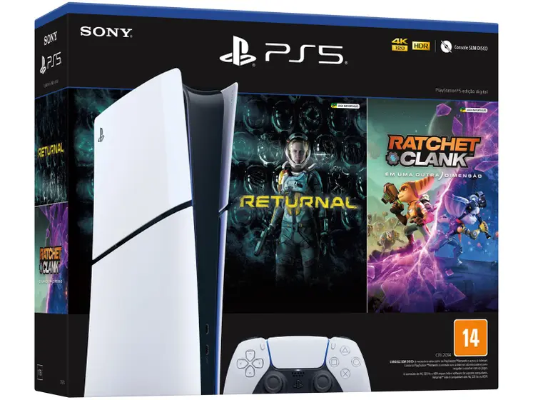 PLAYSTATION 5 SLIM EDIÇÃO DIGITAL 2024 1TB – 1 CONTROLE BRANCO SONY COM 2 JOGOS