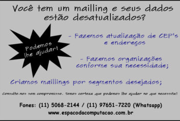 Atualização e inserção de dados de contatos para mala direta, banco de dados de clientes e planilhas em geral