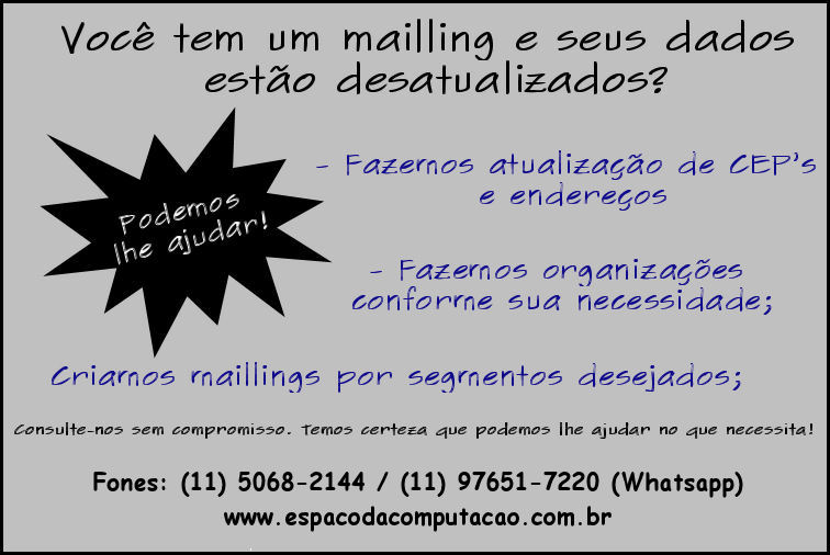 Atualização e inserção de dados de contatos para mala direta, banco de dados de clientes e planilhas em geral