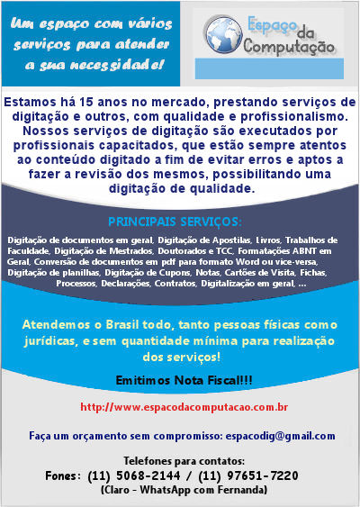 Digitação de contatos de cartões de visitas em planilha ou para o formato de agenda de celulares