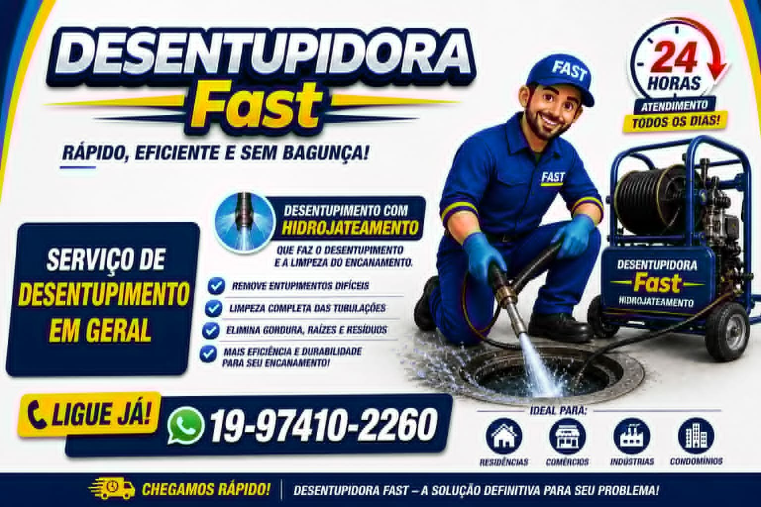 19-97410-2260 Desentupidora no Jardim Madalena em Campinas – Desentupidora Fast Campinas.