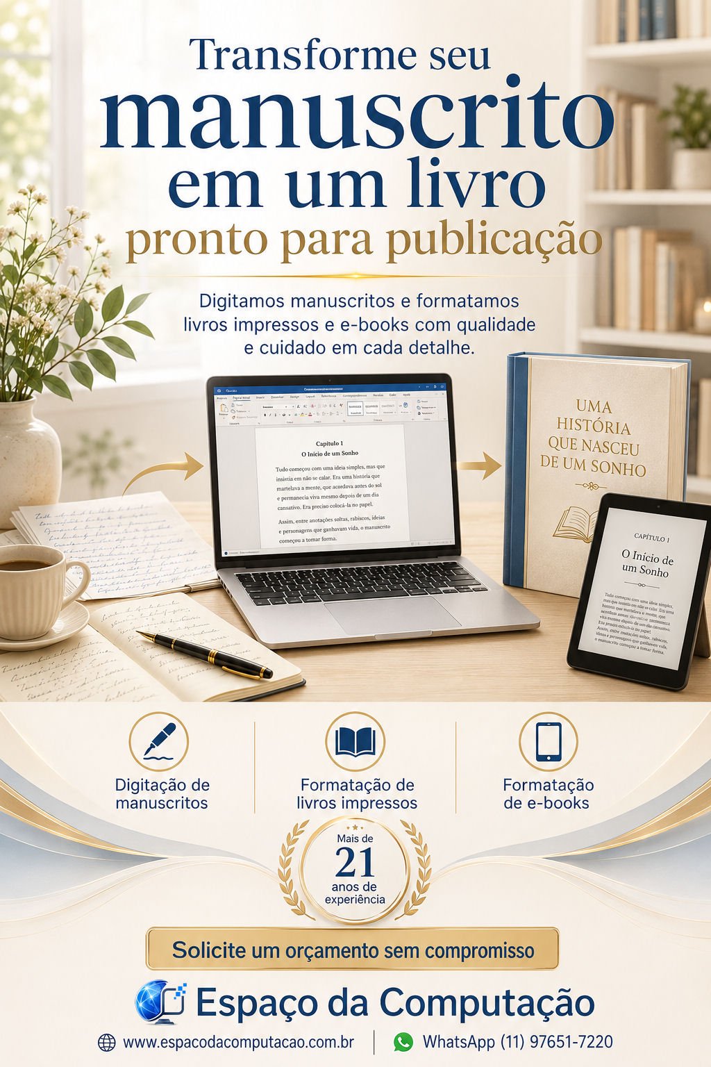 Transforme seu manuscrito em um livro pronto para publicação